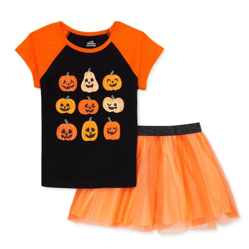 Pumpkins Toddler T-Shirt & Tutu Set 2Pc Size 2T NWT Halloween Orange Black